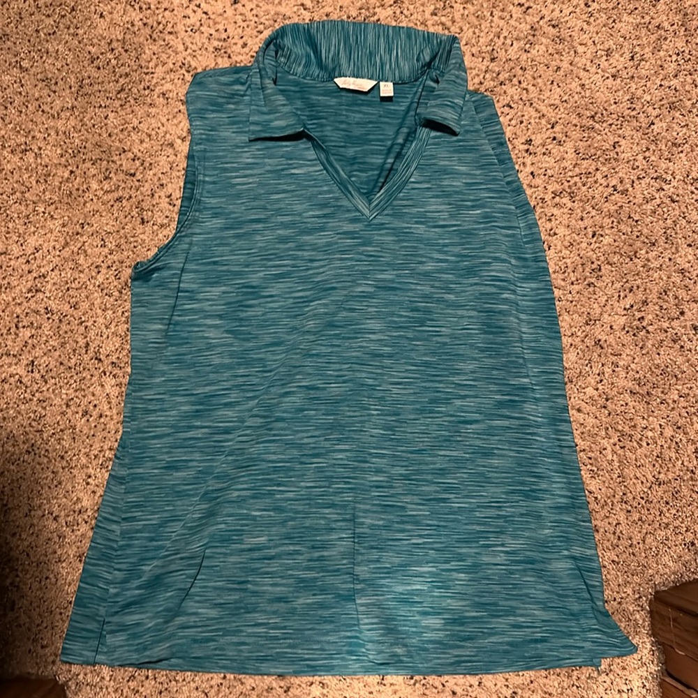 Lady Hagen heathered turquoise vneck sleeveless Golf polo Size XL